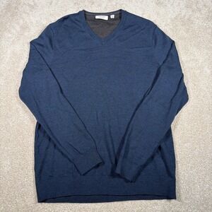 Calvin Klein Extra Fine Merino Wool V Neck Sweater Men Medium Blue Preppy School
